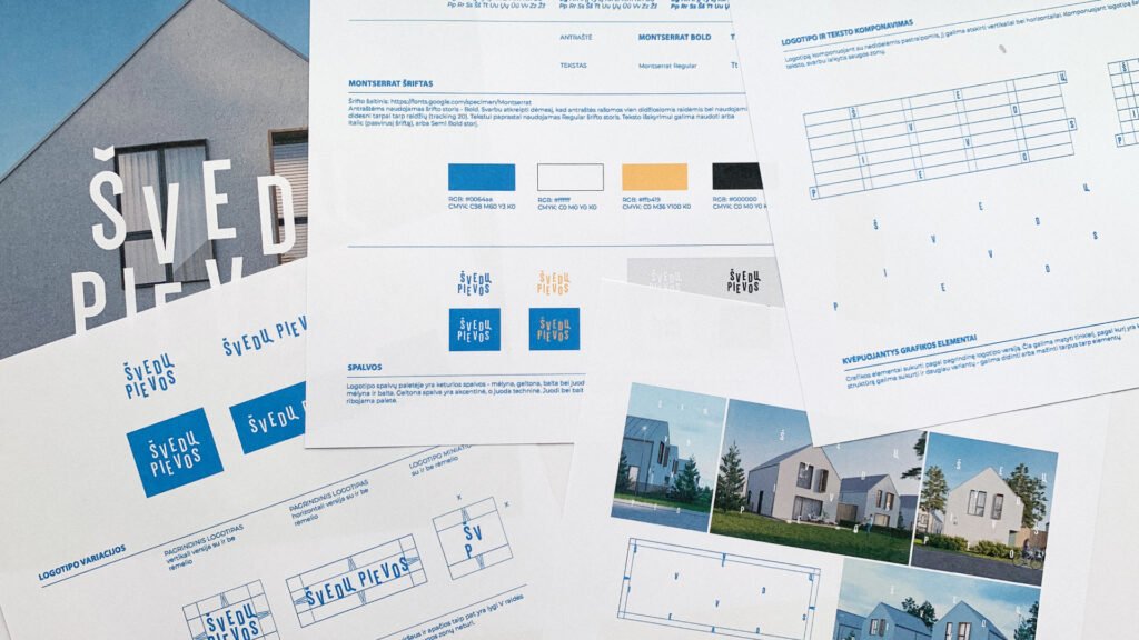 Švedų pievos brand guidelines with typography and colour palette